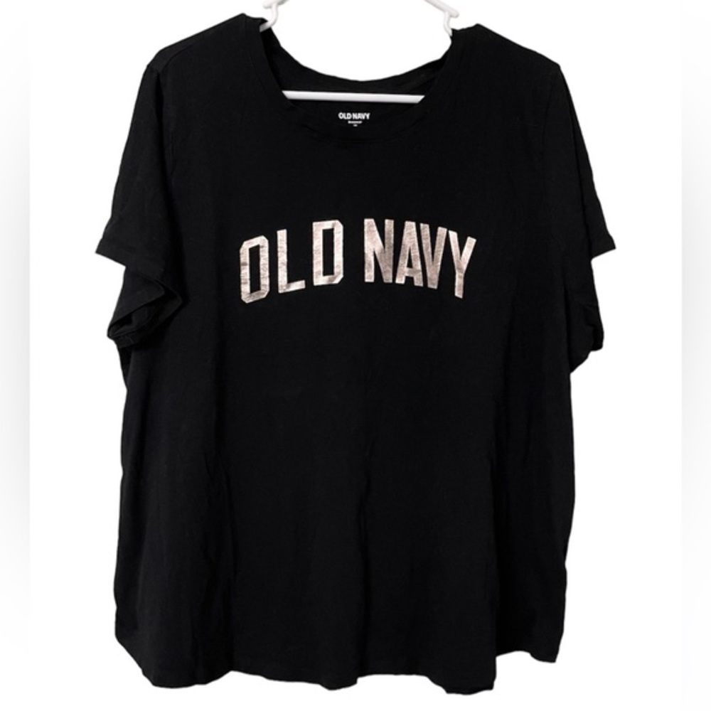 Old Navy Black Short Sleeve with Emblem in Gold Crew Neck‎ Size 2X